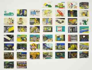 Connecting places
Ansichtskarten Archiv aus 48 Ansichtskarten, Linda Furker, diverse Malgründe, Tuschestifte, 26.07.2018 bis 13.09.2018, Künstlerhaus Bremen
Foto: Linda Furker