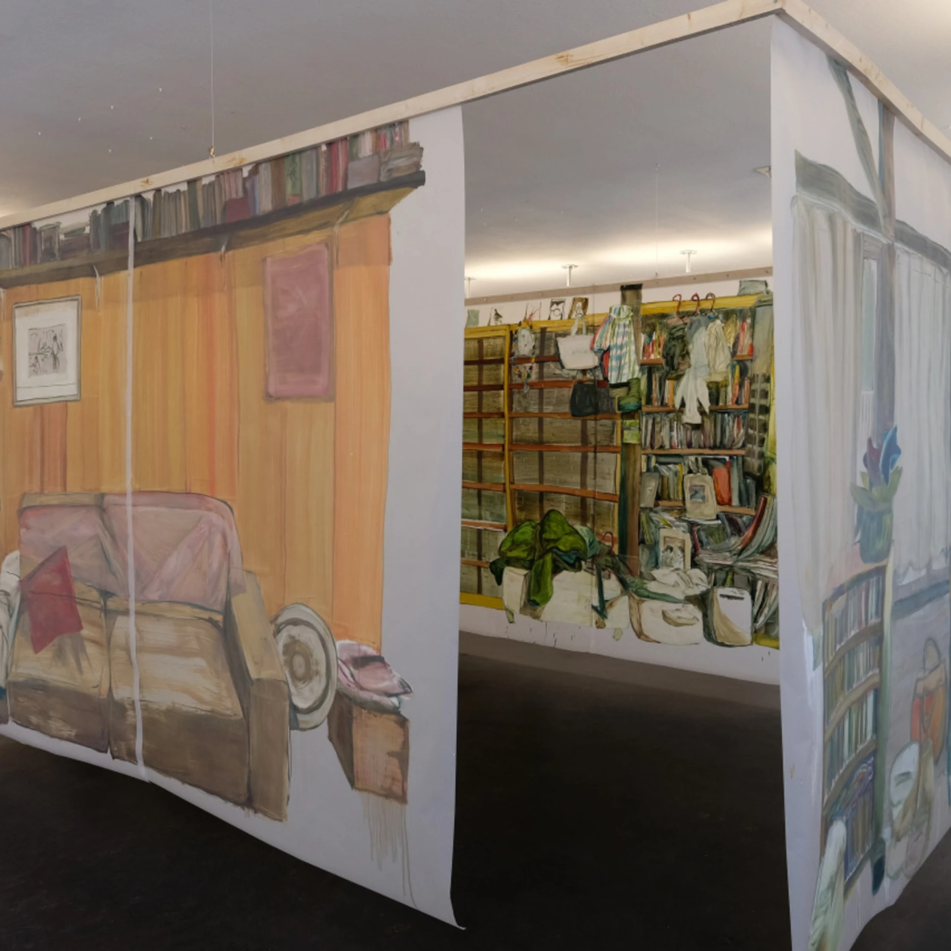 *Murata Haus*, 2015, Installation mit Öl auf Architekturpapier, Größe variabel, Ausstellungsansicht Kunstverein Siegen, Foto Carsten Schmale