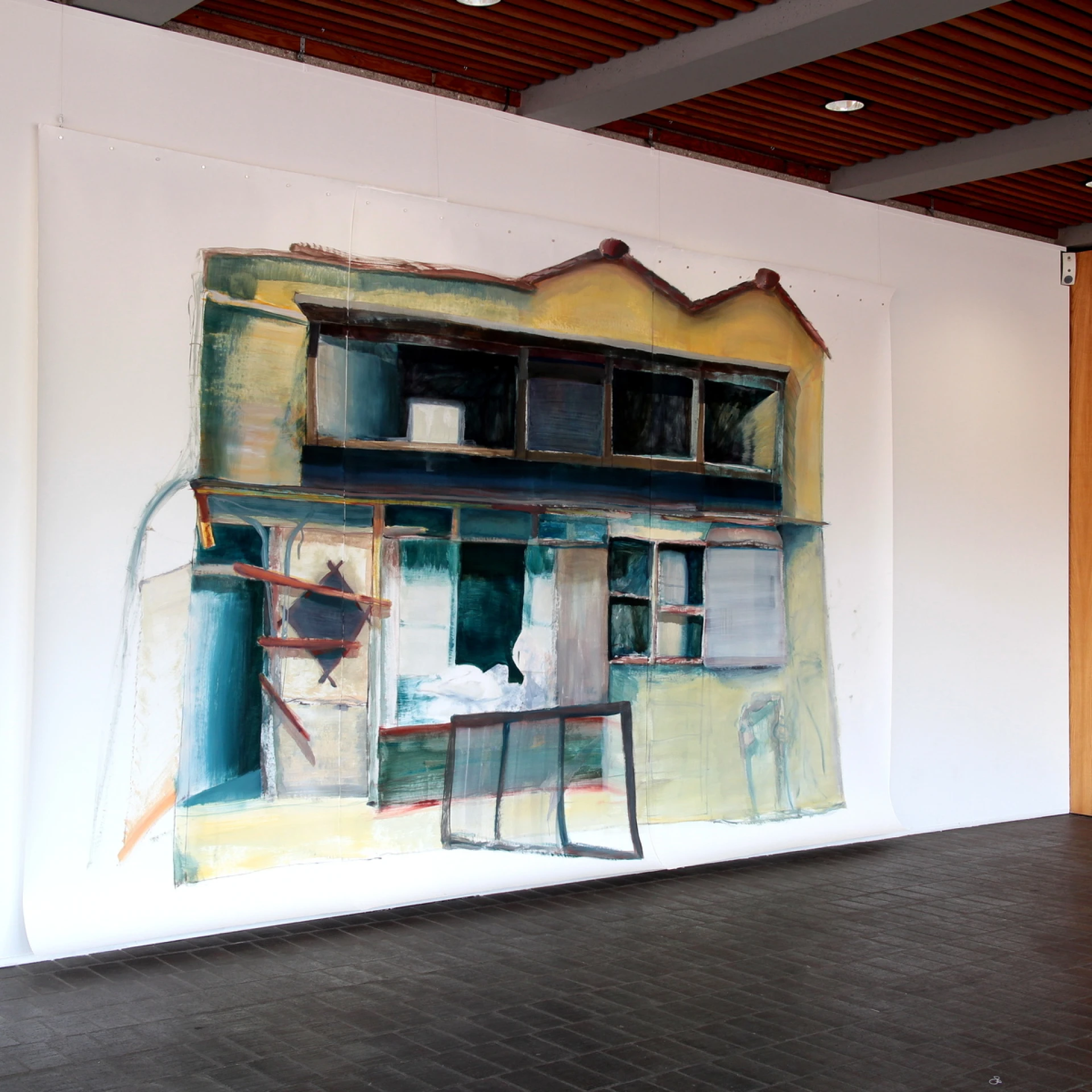*o.T., 2016*, 260 x 408,5 cm, Öl auf Papier; Ausstellungsansicht Japanisches Kulturinstitut Köln, Foto Kazuma Nagatani