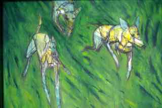 *Hunderennen*, 1995, 125 x 105 cm, acrylic on canvas