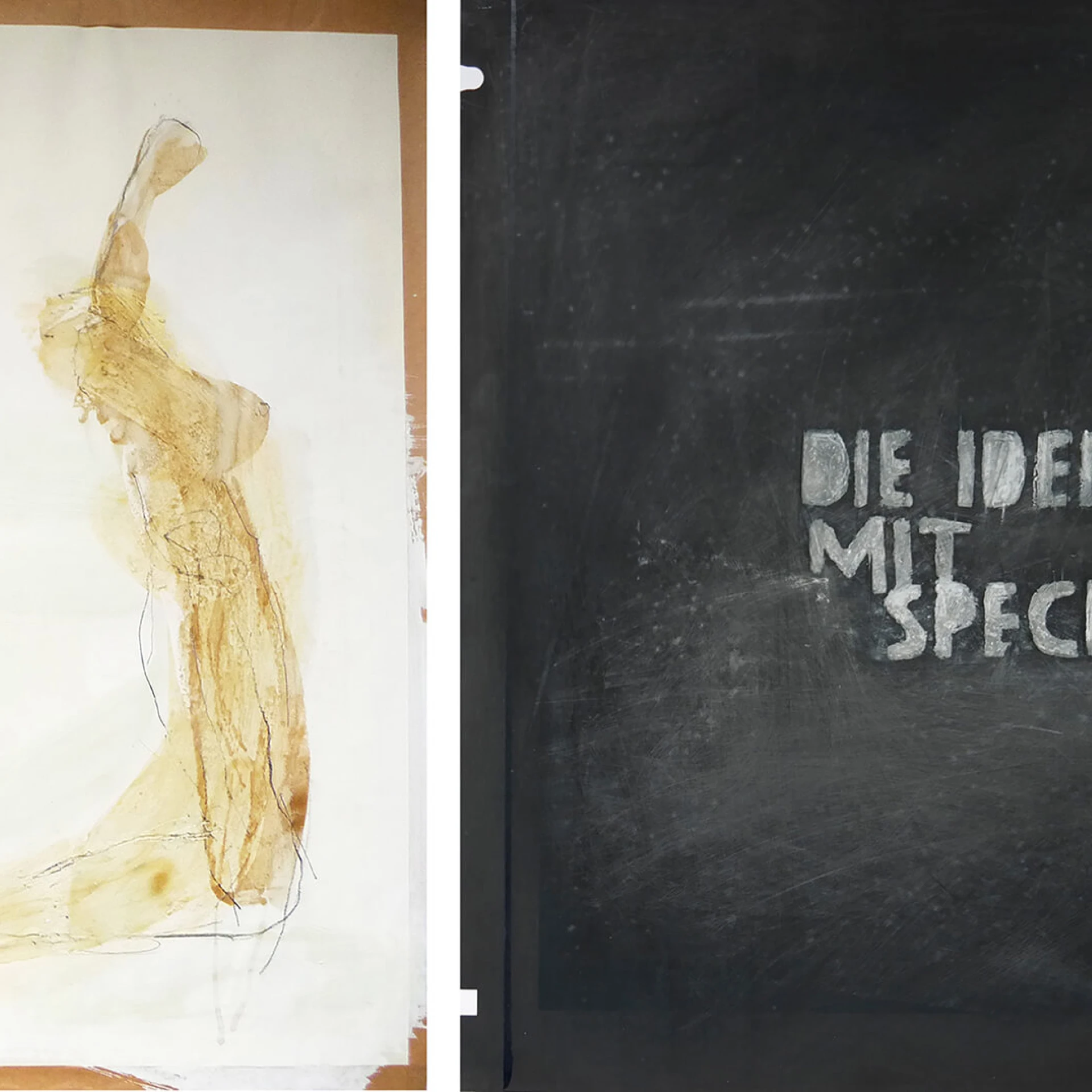 from *AscheSameWerde*
Print on offset foil, drawing on paper, pigment and beeswax, 51x77 cm, 1995-2024