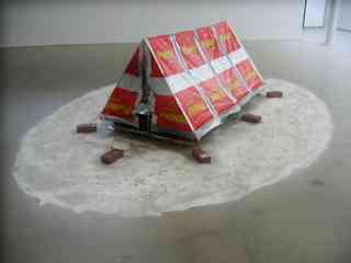 *Das Zelt*, 2006, Frozen bag, plasters, washing powder, 130 x 200 x 90 cm