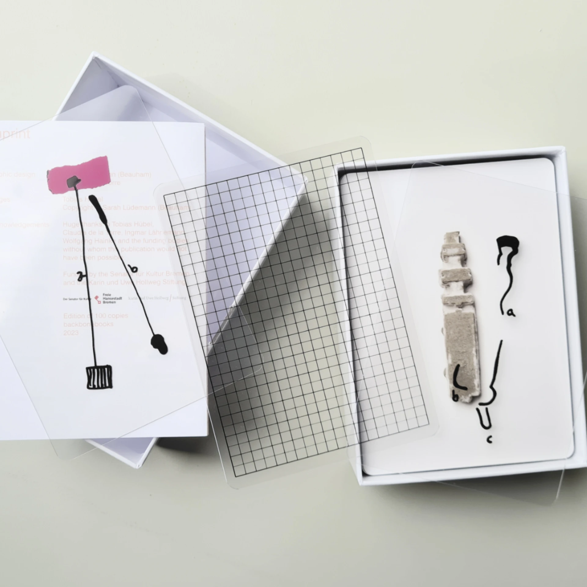 *The beau ham*. Raw basic_kit2017.2022, 2023, Artist publication, Box containing: Leporello booklet (index), 3 silkscreened perplex cards + 98 full color cards, edition of 100, incl. 10 Special 
editions with A3 C-Print